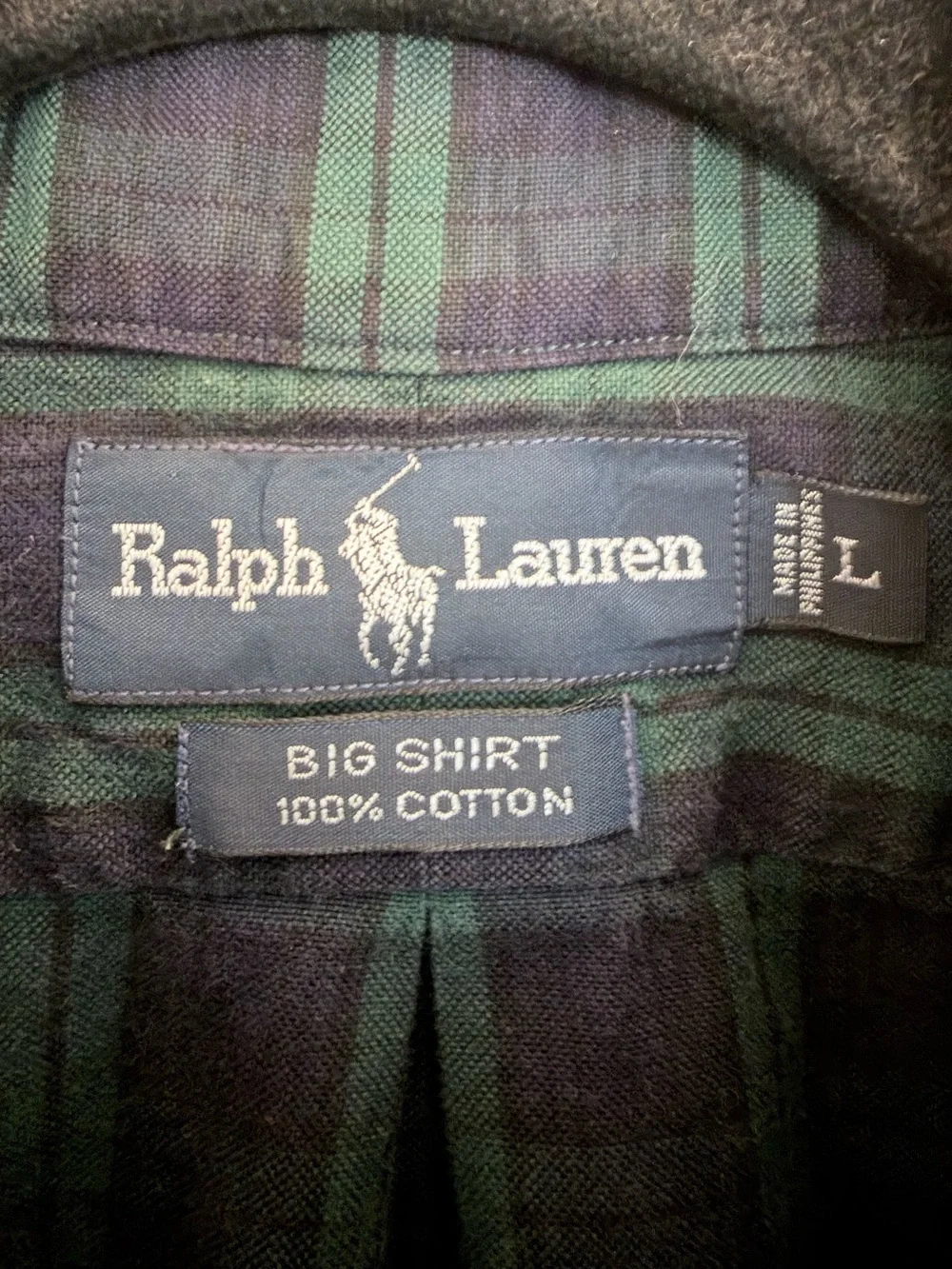 Vintage Polo Ralph Lauren Big Shirt Black Watch Plaid L